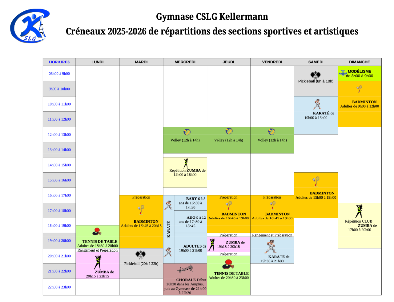 Creneau du gymnase CSLG Kellermann